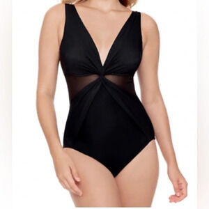 Miraclesuit Twist Front Mesh Panel Tummy Control One Piece Swimsuit Size 18